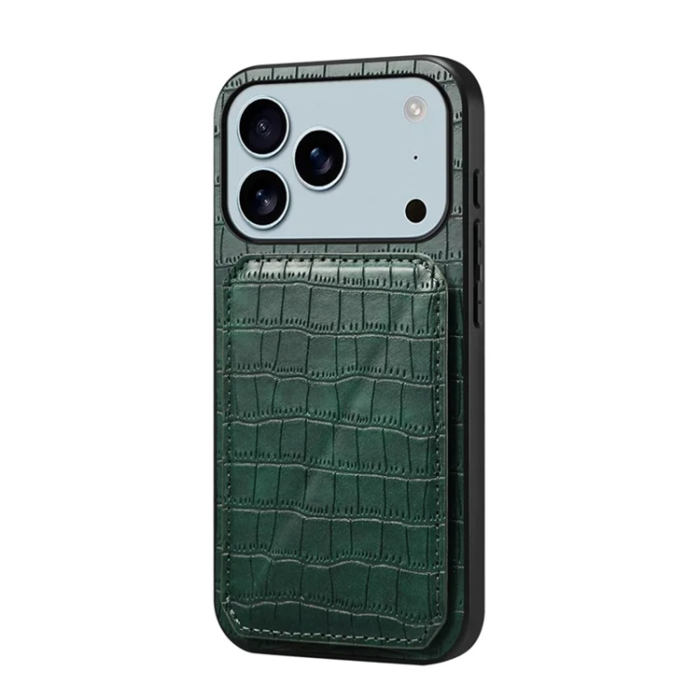 A-One Brand - iPhone 17 Pro Mobilskal Korthållare Crocodile Textured - Grön