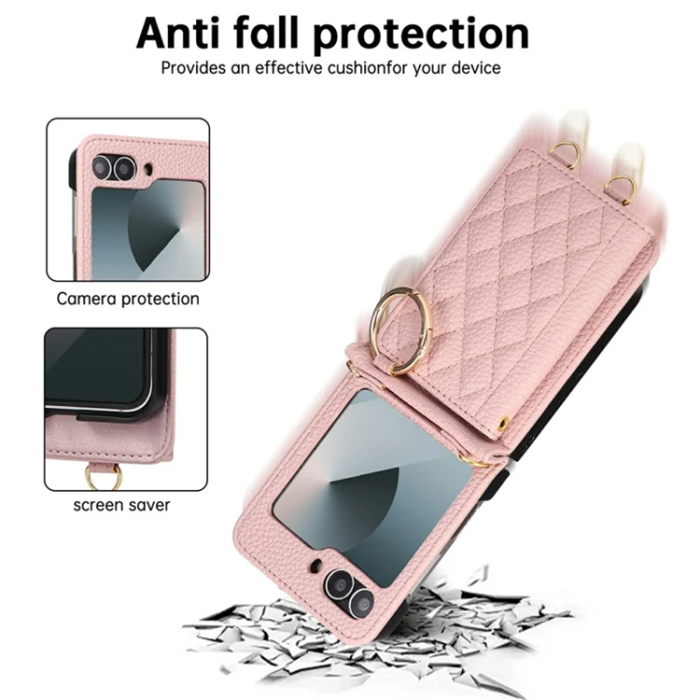 A-One Brand - Galaxy Z Flip 7 FE / Z Flip 6 Mobilskal Korthållare Kickstand Rhombus - Rosa
