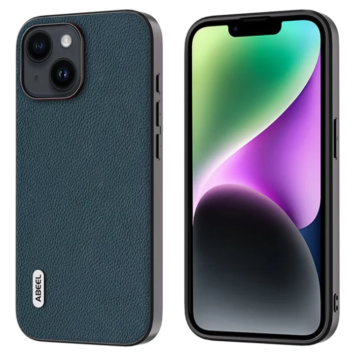 ABEEL - ABEEL iPhone 14 Mobilskal Äkta Läder Litchi - Grön