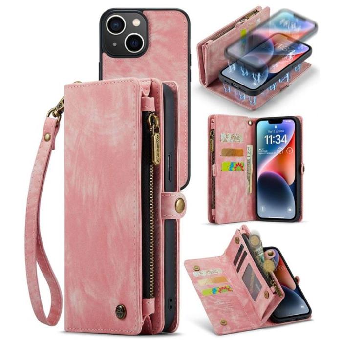 Caseme - CASEME iPhone 14 Plus Plånboksfodral Äkta Läder Detachable - Rosa