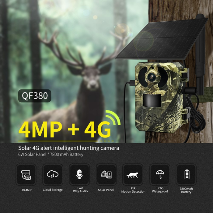 A-One Brand - ESCAM Solcellsdriven 4G-Jaktkamera Vattentät PIR-Rörelsesensor