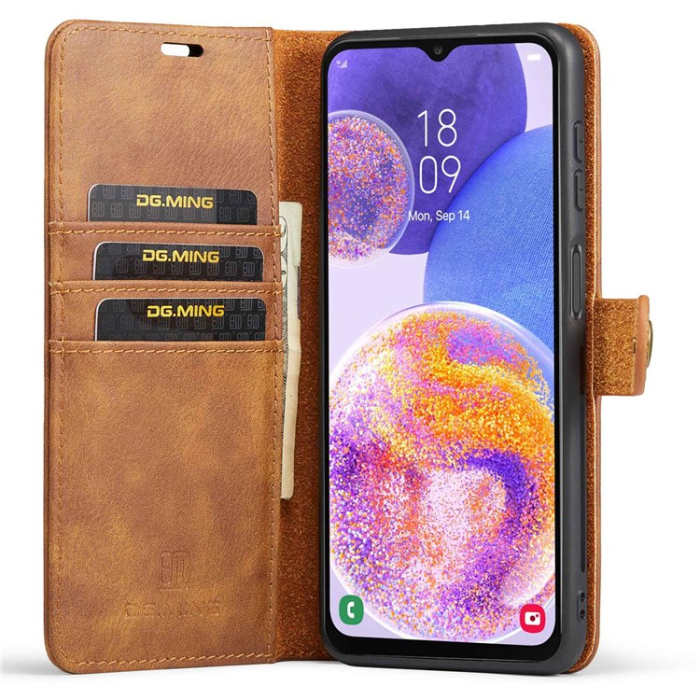 DG.MING - DG.MING Galaxy A14 5G/4G Plånboksfodral Äkta Läder 2-i-1 - Brun