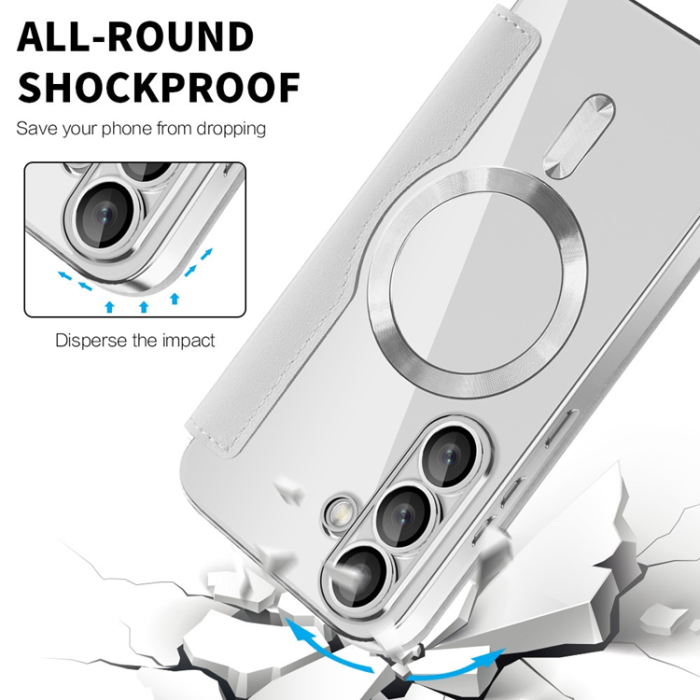 A-One Brand - Galaxy S25 Plus Plånboksfodral MagSafe Rhombus Läder - Titangrå