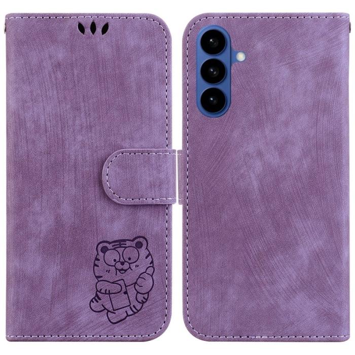 OEM - Samsung Galaxy S26 Fodral Tiger Präglat Äkta Läder Stöttåligt - Lila