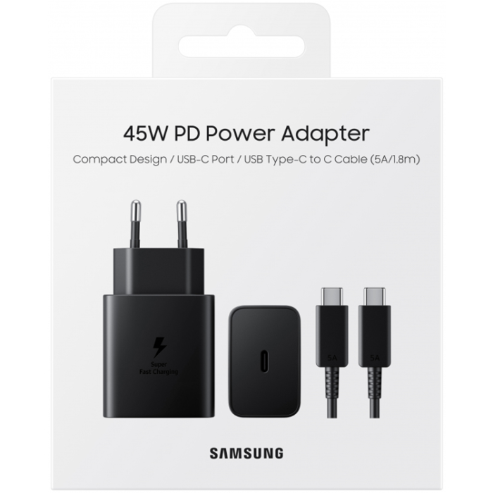Samsung - Samsung Väggladdare 45W, 4,05A, 1 X USB-C,med USB-C-Kabel - Svart