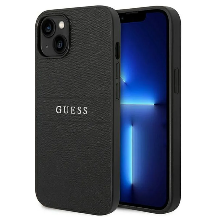 Guess - GUESS iPhone 14 Plus Skal Glitter Flakes Script Metal Logo - Svart