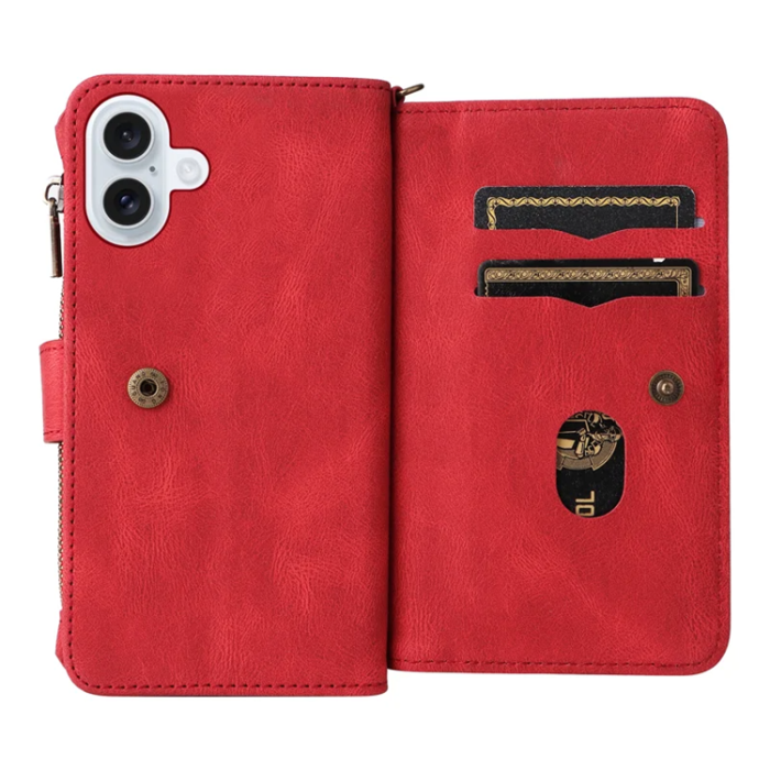 A-One Brand - iPhone 17 Konstläder Plånboksfodral Zipper Rem