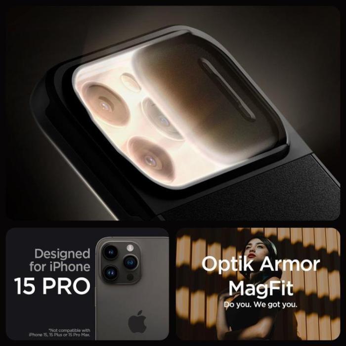 Spigen - Spigen iPhone 15 Pro Mobilskal Magsafe Optik Armor - Svart