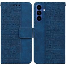 OEM - Samsung Galaxy S26 Fodral Geometriskt M&ouml;nster &Auml;kta L&auml;der - Bl&aring;