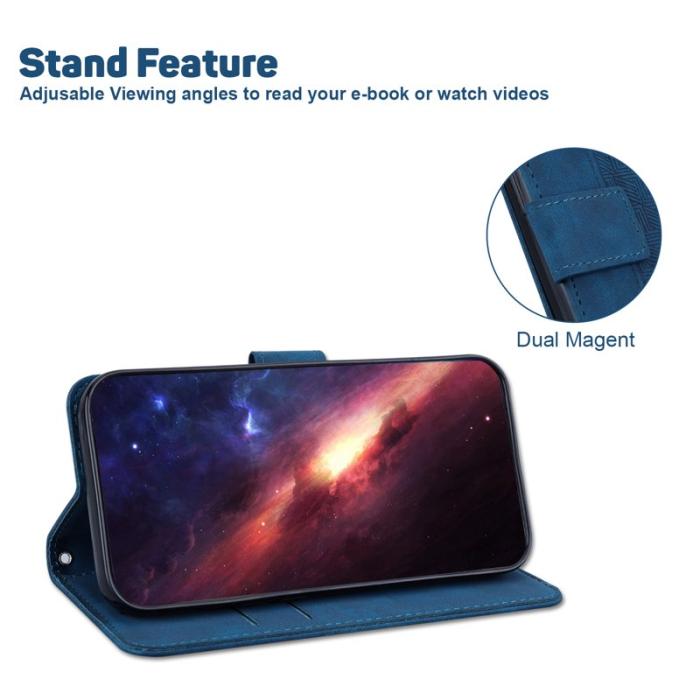 OEM - Samsung Galaxy S26 Fodral Geometriskt Mönster Äkta Läder - Blå
