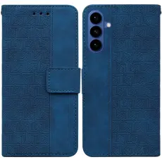 OEM - Samsung Galaxy S26 Fodral Geometriskt M&ouml;nster &Auml;kta L&auml;der - Bl&aring;