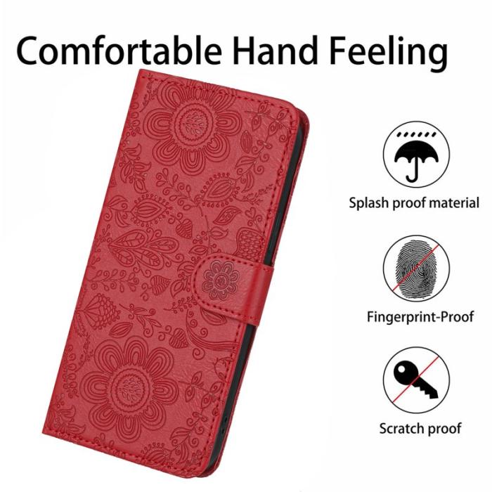 OEM - Samsung Galaxy S26 Plånboksfodral Blommönster Konstläder Flip - Röd