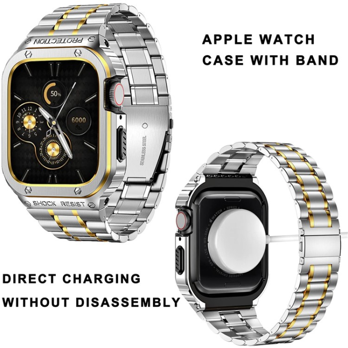 A-One Brand - Apple Watch 6/5/4/SE (44mm) Armband Metall - Silver/Guld