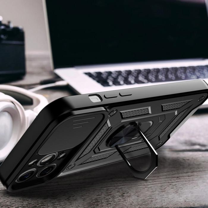 OEM - iPhone 14 Skal med Ringhållare Hybrid Armor Camshield - Svart