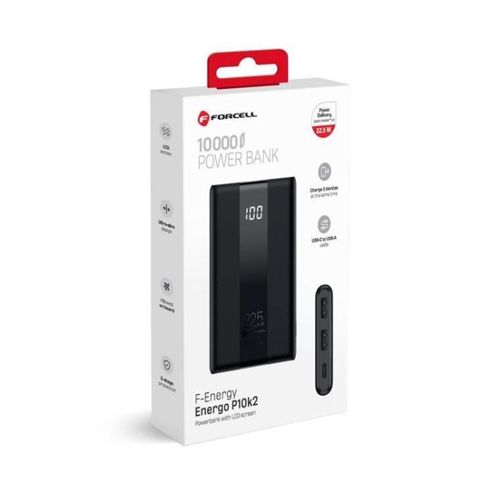 Forcell - Forcell Powerbank 10000 mAh 22.5W PD QC 3A Energo - Svart