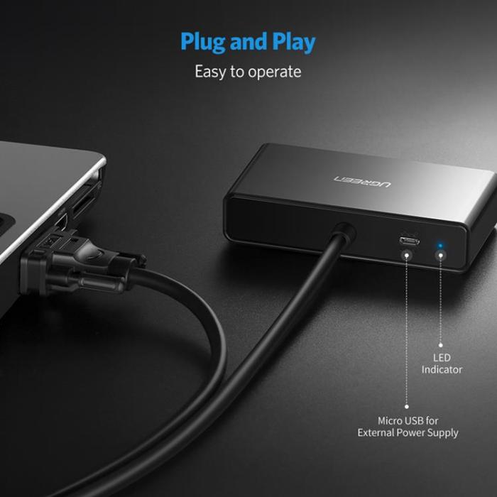 Ugreen - Ugreen 1x2 VGA Splitter - Svart