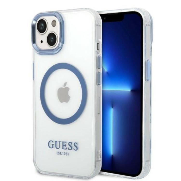 GUESS iPhone 14 Plus Skal Magsafe Metal Outline - Blå | 2353 | AlltMobil
