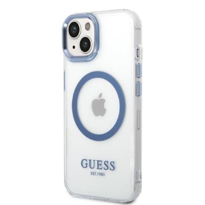 Guess - GUESS iPhone 14 Plus Skal Magsafe Metal Outline - Blå
