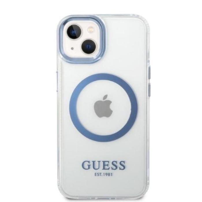 Guess - GUESS iPhone 14 Plus Skal Magsafe Metal Outline - Blå