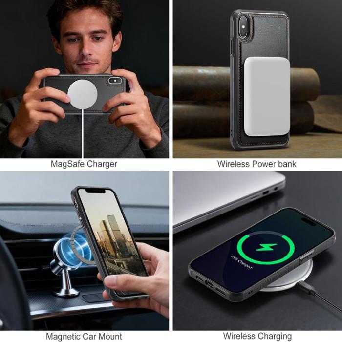 OEM - JEEHOOD iPhone X/XS Mobilskal KonstLäder MagSafe med Kortfack - Svart