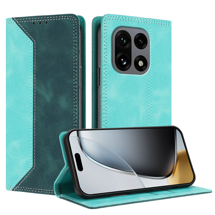 OnePlus 15 Konstläder Plånboksfodral Färg Splicing RFID-Skydd (Grön/Mörkgrön) | 2353 | AlltMobil