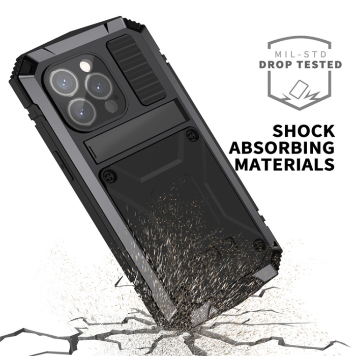 R-JUST - R-JUST iPhone 15 Pro Max Mobilskal med Härdat Glas - Svart