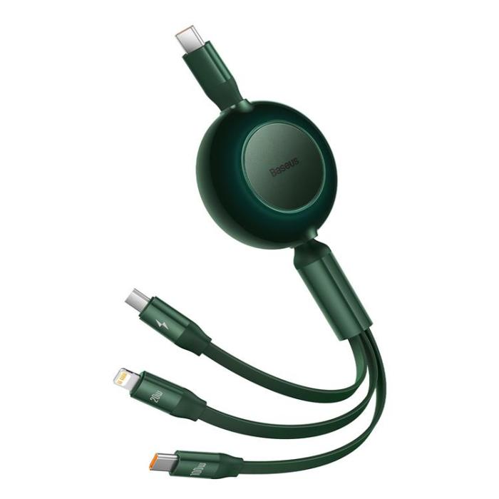 UTGATT - Baseus Retractable 3in1 microUSB Typ-C Lightning Kabel 1.1m - Grön