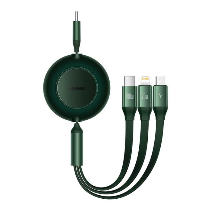 UTGATT - Baseus Retractable 3in1 microUSB Typ-C Lightning Kabel 1.1m - Grön