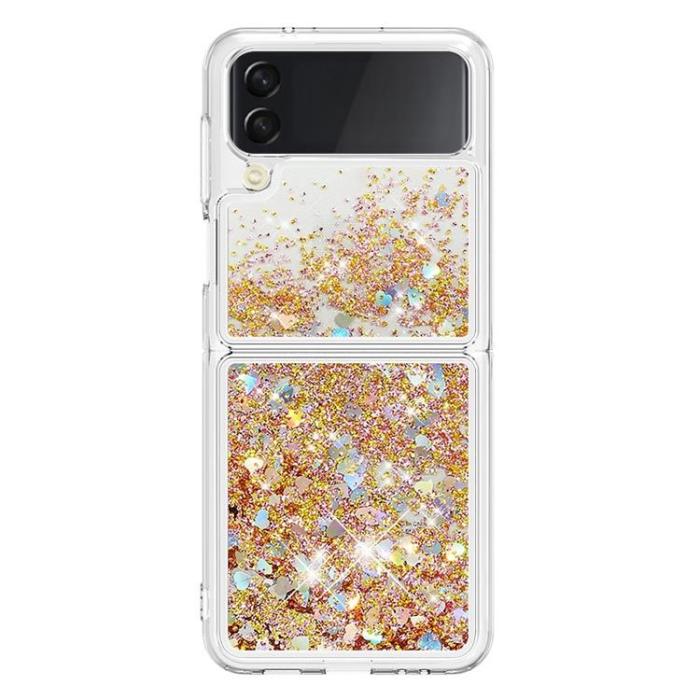 A-One Brand - Galaxy Z Flip 4 Skal Liquid Floating Glitter - Guld