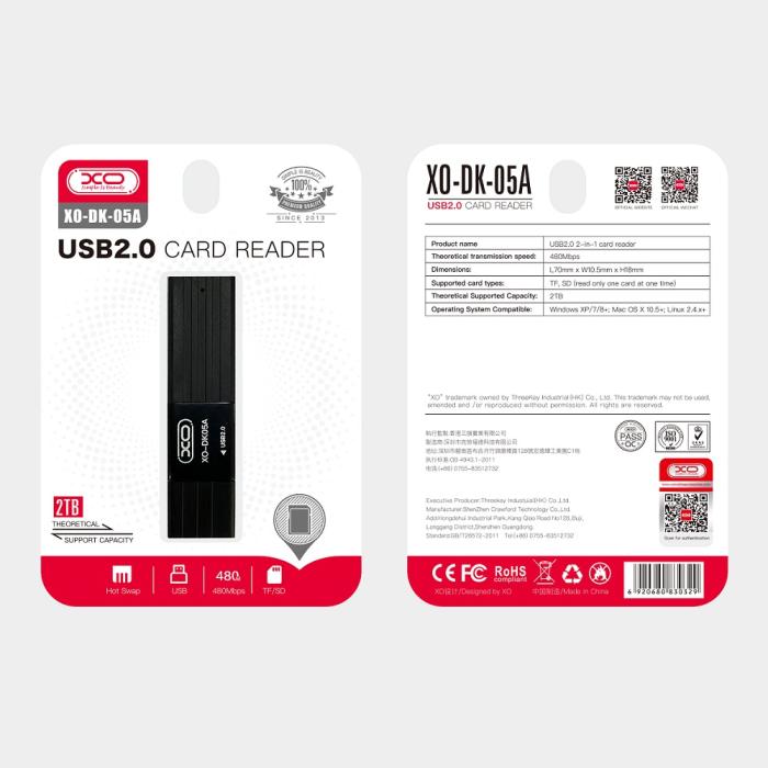 XO - XO DK05A 2-i-1 Kortläsare USB 2.0 Svart