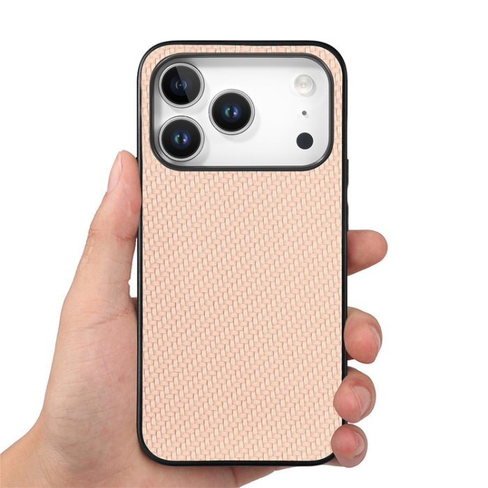 A-One Brand - iPhone 17 Pro Max Mobilskal Carbon Fiber PU Läder - Aprikos