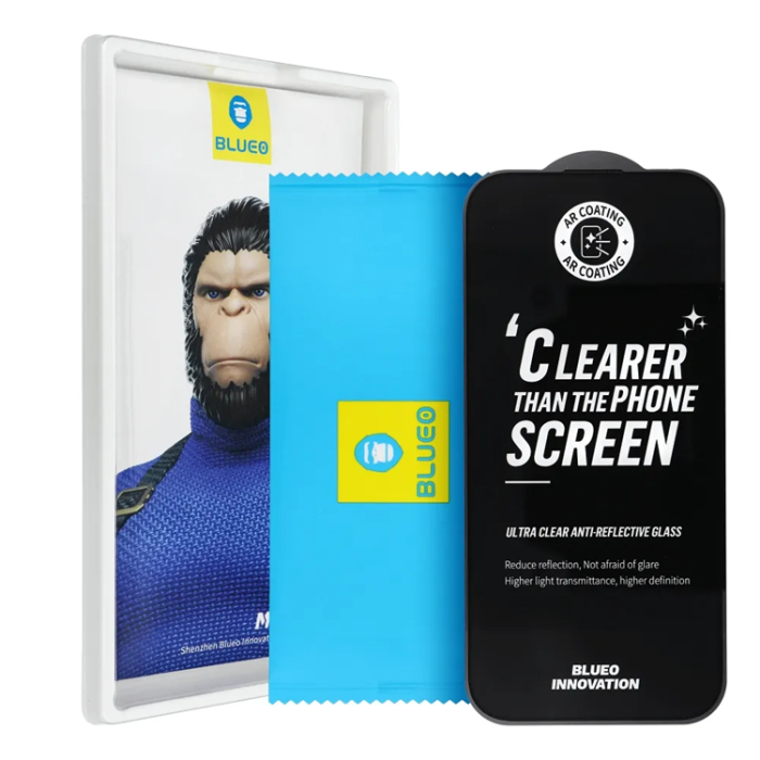 BlueO - BlueO iPhone 17 Härdat Glas Skärmskydd Premium AR Mr. Monkey