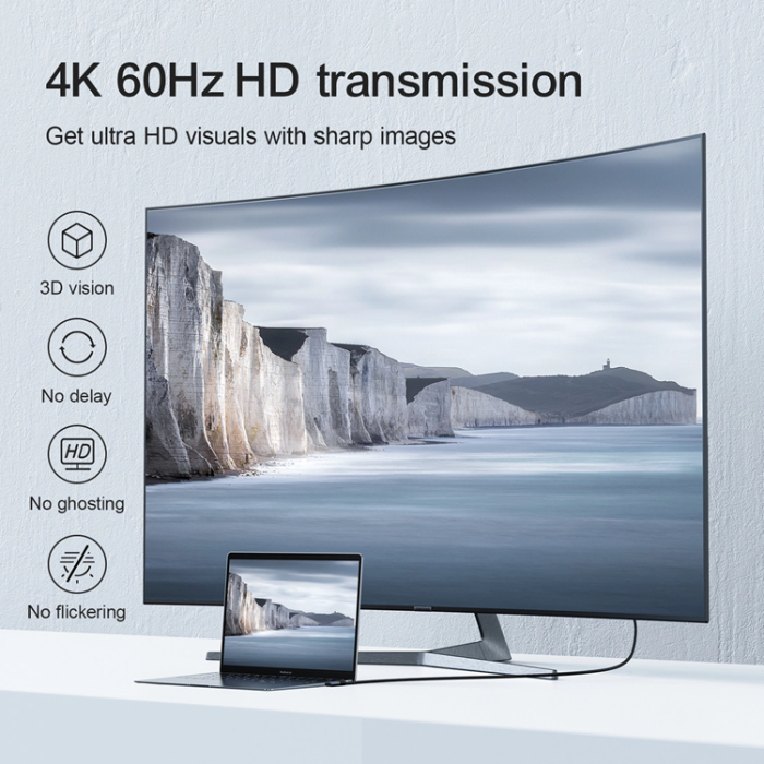 Joyroom - Joyroom USB-C - HDMI Vinklad 4K 60Hz 2m Kabel - Grå