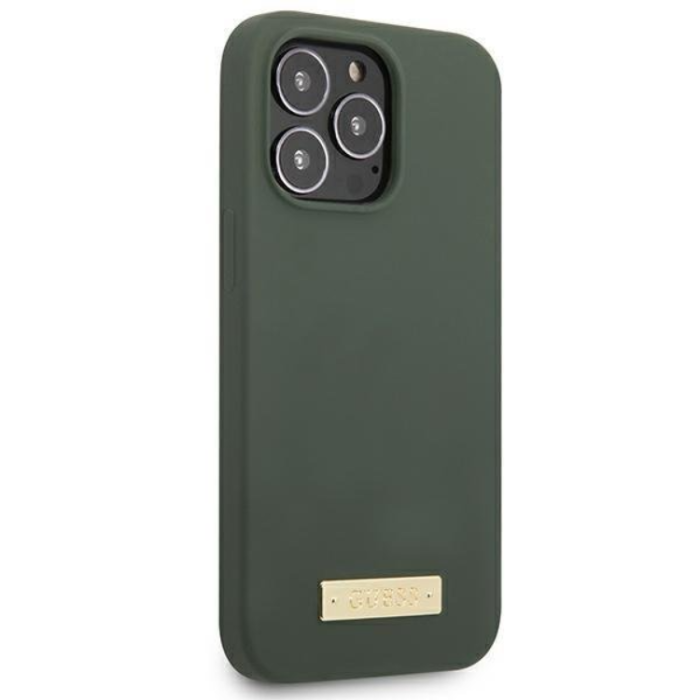 Guess - Guess iPhone 13 Pro Max Skal MagSafe Silicone Logo Plate - Grön
