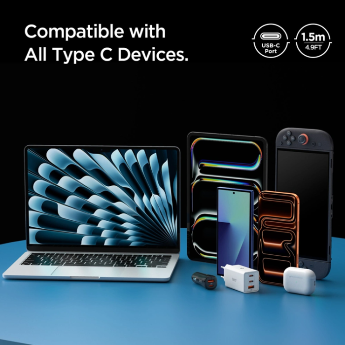Spigen - Spigen USB-C till USB-C Kabel EB6015CC Essential 1.5m 60W - Gunmetal