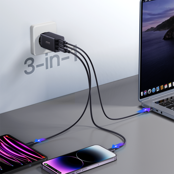 Joyroom - Joyroom Väggladdare GaN 65W USB/2x USB-C - Svart