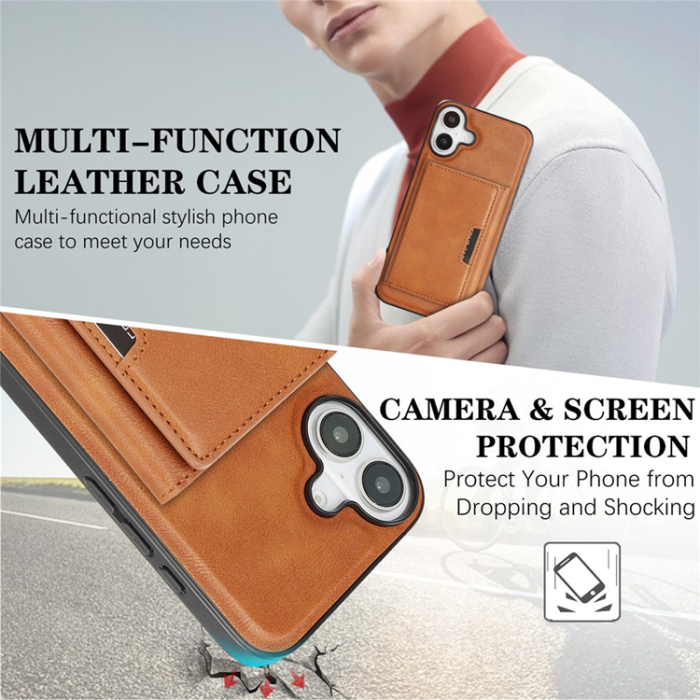 A-One Brand - iPhone 17 Mobilskal MagSafe Kickstand Tri-fold Korthållare - Brun