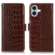 A-One Brand - iPhone 17 Plånboksfodral Äkta Läder Crocodile - Brun