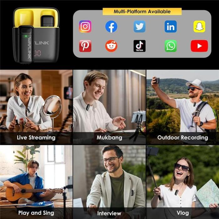 WAVLINK - WAVLINK Trådlös Lavaliermikrofon för iPhone 16-12 WS-WAJ606C1 - Svart