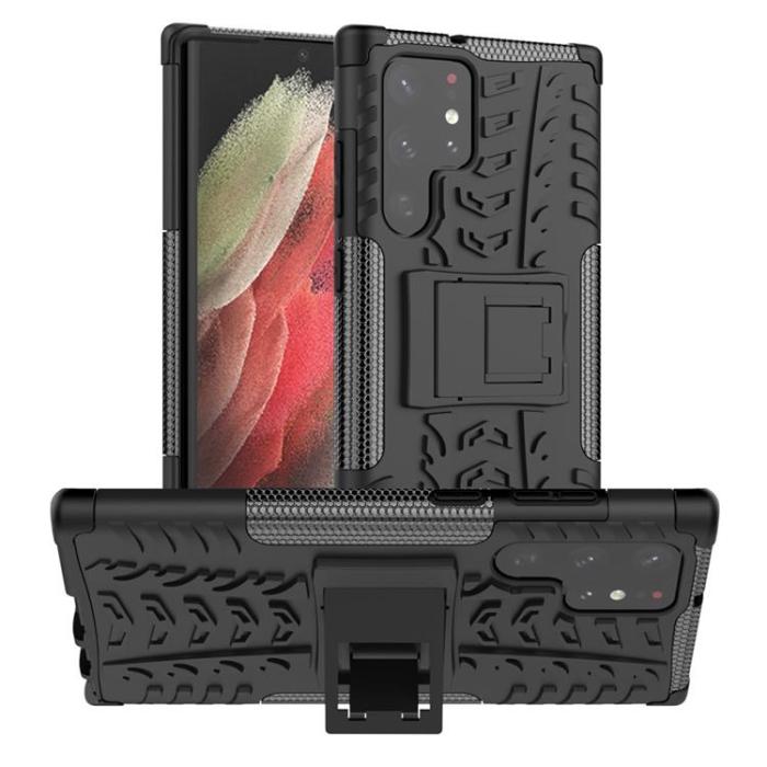 OEM - Tire Texture Kickstand Skal Galaxy S22 Ultra 5G - Svart