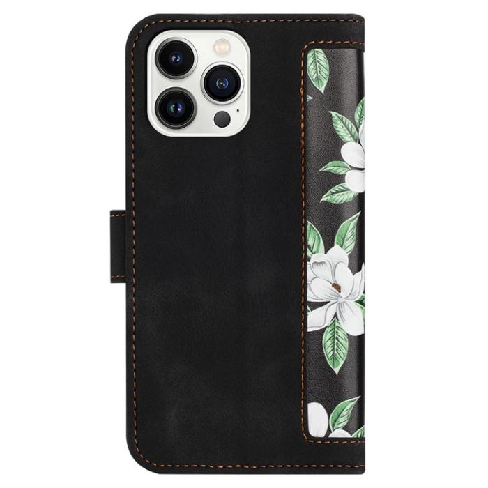 A-One Brand - iPhone 15 Pro Max Plånboksfodral Flower Pattern - Svart