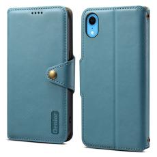 DENIOR - DENIOR iPhone XR Pl&aring;nboksfodral Konstl&auml;der med Konstl&auml;dertextur - Bl&aring;