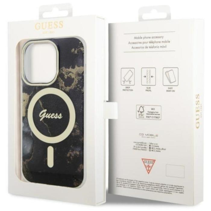 Guess - Guess iPhone 14 Pro Max Mobilskal MagSafe Guld Marble - Svart