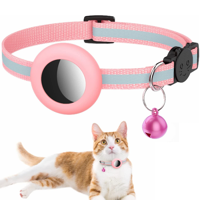 A-One Brand - Airtag Silikon Katthalsband med reflex och bjällra - Rosa