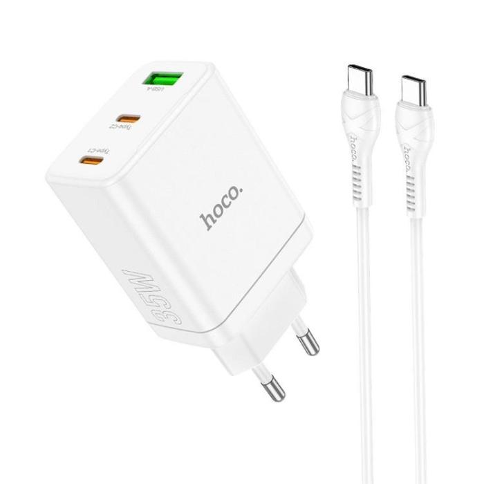 Hoco - Hoco Väggladdare 35W 2xType C + USB A med Typ-C Kabel 1m - Vit