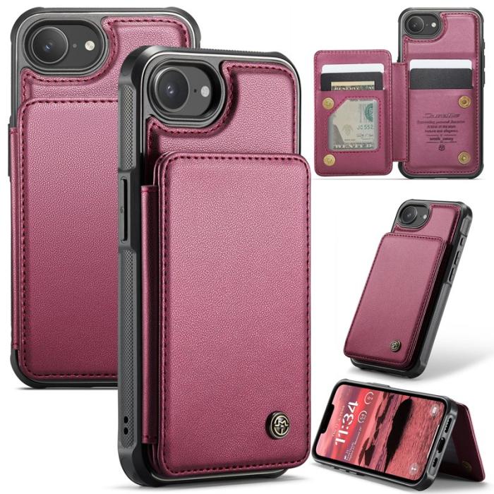 Caseme - CASEME C22 iPhone 16e Fodral KonstLäder RFID-SkyddKortfack - Röd