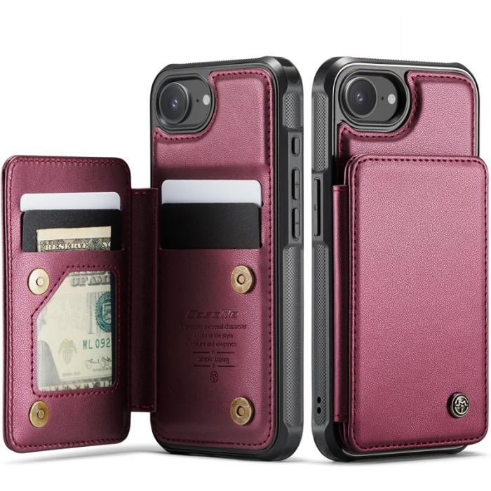 Caseme - CASEME C22 iPhone 16e Fodral KonstLäder RFID-SkyddKortfack - Röd