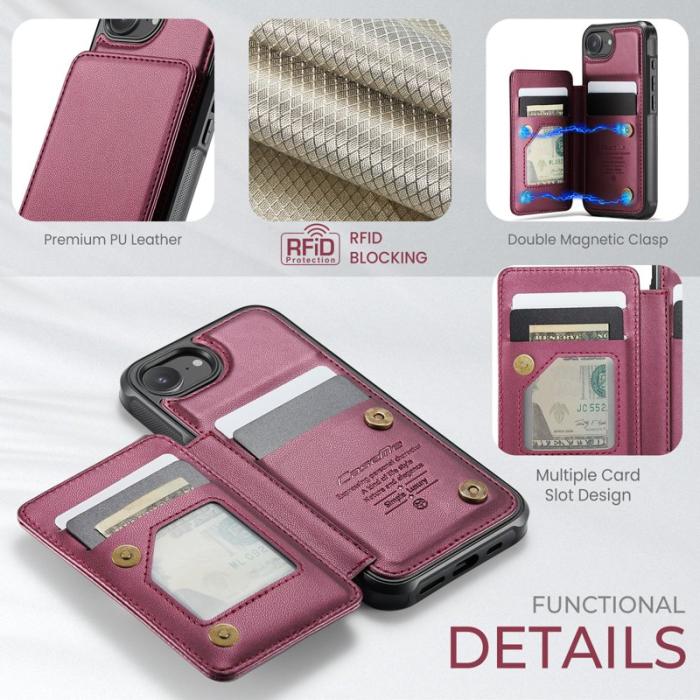 Caseme - CASEME C22 iPhone 16e Fodral KonstLäder RFID-SkyddKortfack - Röd