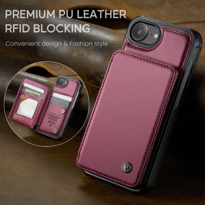 Caseme - CASEME C22 iPhone 16e Fodral KonstLäder RFID-SkyddKortfack - Röd
