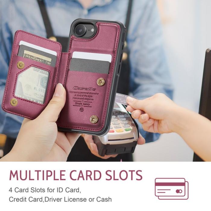 Caseme - CASEME C22 iPhone 16e Fodral KonstLäder RFID-SkyddKortfack - Röd